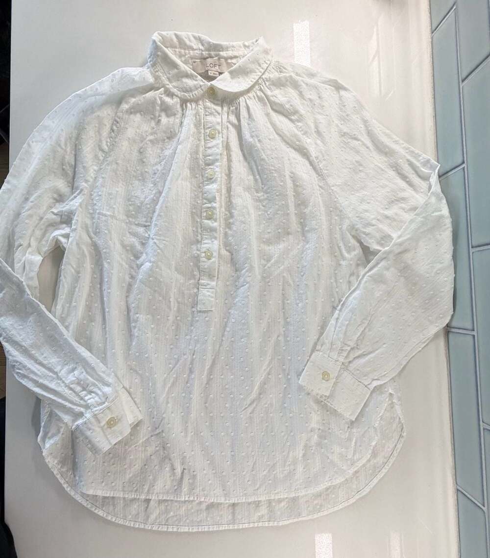 Blouse Size M White Cotton Peter Pan Collar lightweight